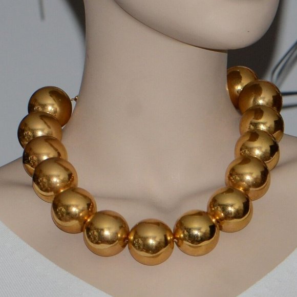 Oscar De La Renta Gold Vintage Finish Chunky Ball Necklace